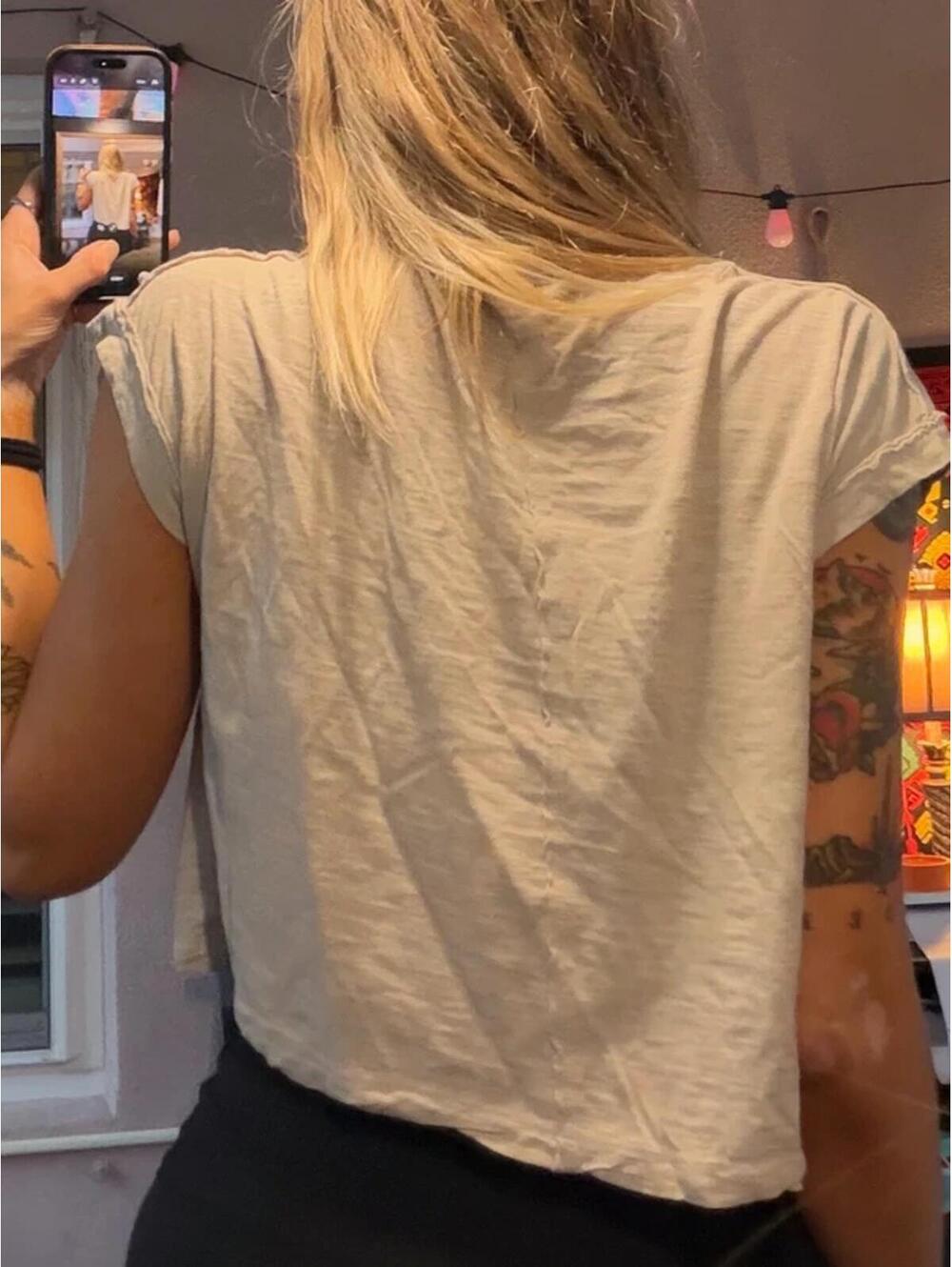 Natural Life Boho Floral Crop Tee Cream Beige Size Small - Picture 6 of 7
